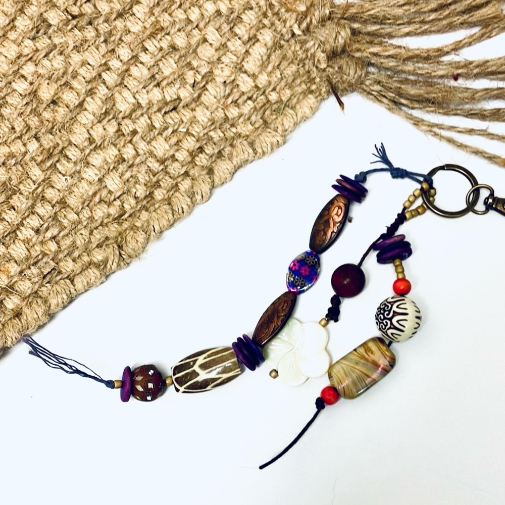 Sold : Tropical Wooden Artisan Crafted Bag ID Keychain Pull